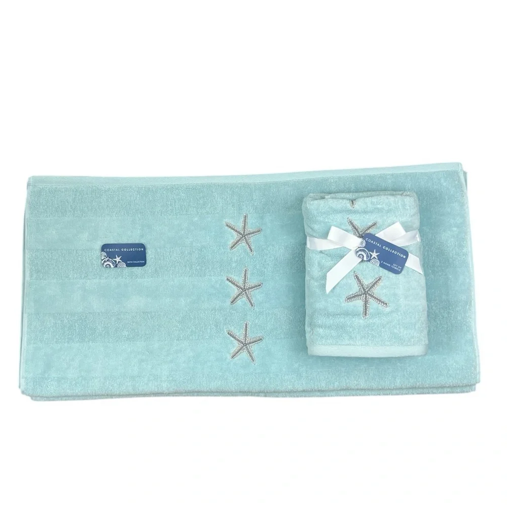 Coastal Collections - ‘Starfish stripe ’ Bath towel set. NWT.